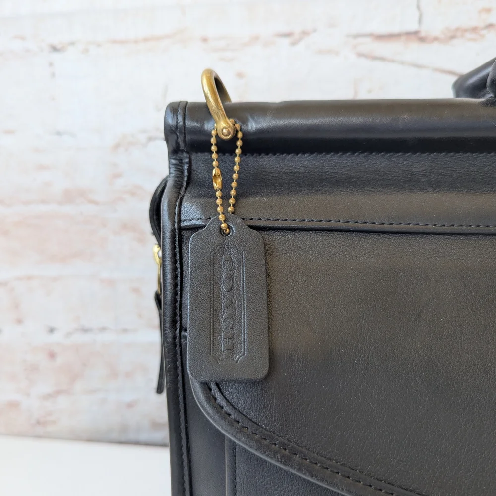 Coach Vintage Lenox Black Leather Briefcase with Gold Accents - Picture 3 of 16